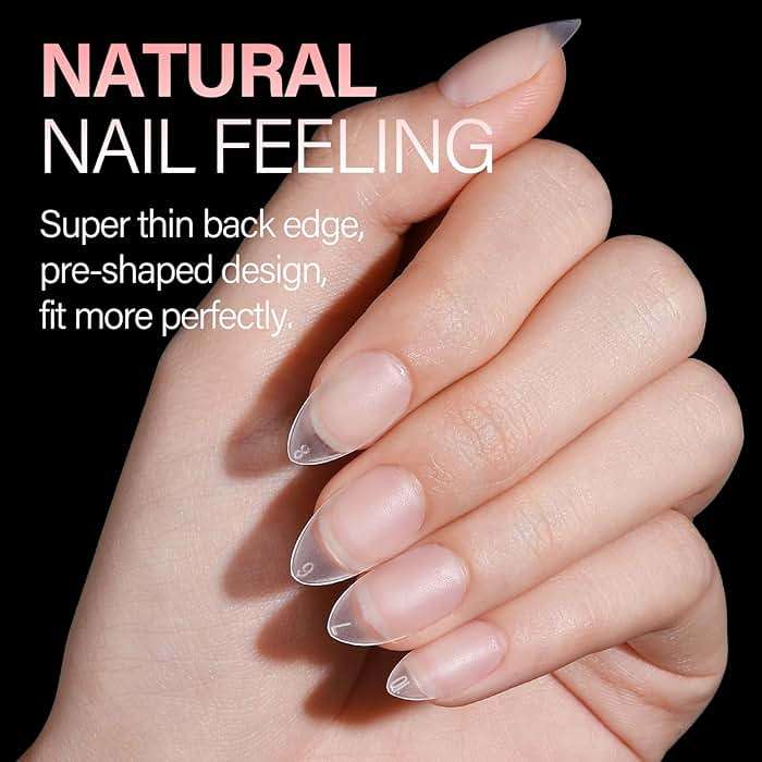 AILLSA Short Almond Nail Tips 450PCS Acrylic Gel Double-sided Matte Clear Pre-Buff Gel Nail Tips No Need Base Coat Press on Nails Tips for Extension 15 Sizes - Image 5