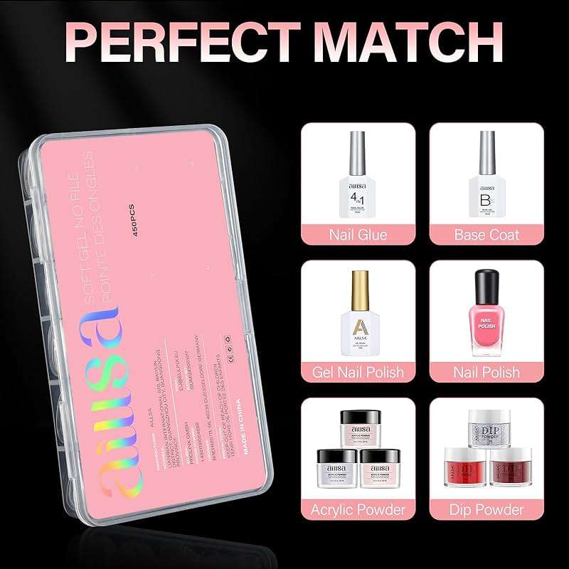 AILLSA Short Almond Nail Tips 450PCS Acrylic Gel Double-sided Matte Clear Pre-Buff Gel Nail Tips No Need Base Coat Press on Nails Tips for Extension 15 Sizes - Image 7