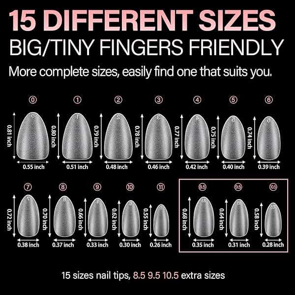 AILLSA Short Almond Nail Tips 450PCS Acrylic Gel Double-sided Matte Clear Pre-Buff Gel Nail Tips No Need Base Coat Press on Nails Tips for Extension 15 Sizes - Image 8