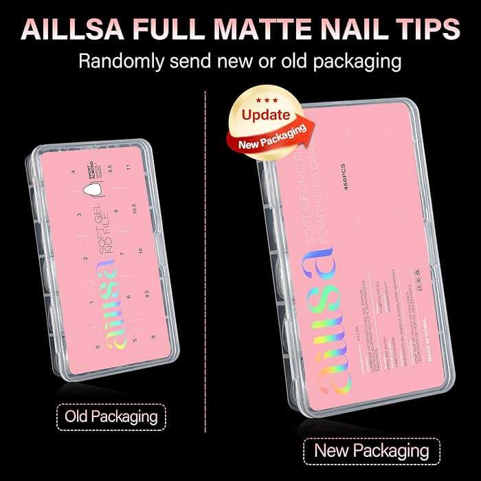 AILLSA Short Almond Nail Tips 450PCS Acrylic Gel Double-sided Matte Clear Pre-Buff Gel Nail Tips No Need Base Coat Press on Nails Tips for Extension 15 Sizes - Image 9