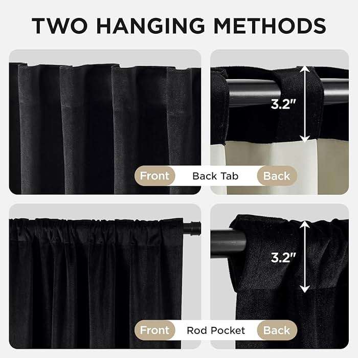 Joydeco Black 100% Blackout Curtains 84 Inch 2 Panels, Luxury Thermal Insulated Black Velvet Curtains for Bedroom Living Room, Soundproof Blackout Window Drapes, Rod Pocket & Back Tab (52W x 84L) - Image 3