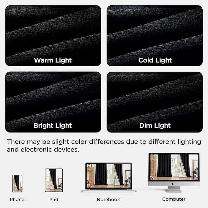 Joydeco Black 100% Blackout Curtains 84 Inch 2 Panels, Luxury Thermal Insulated Black Velvet Curtains for Bedroom Living Room, Soundproof Blackout Window Drapes, Rod Pocket & Back Tab (52W x 84L) - Image 8