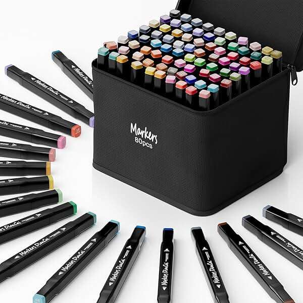 DTXDTech Alcohol Markers 80 Colors,Chisel & Fine Dual Tip Marker Set for Adults,Permanent Markers Pens Coloring Alcohol Marker Perfect Halloween Christmas Gift for Painting Coloring Sketching - Image 1