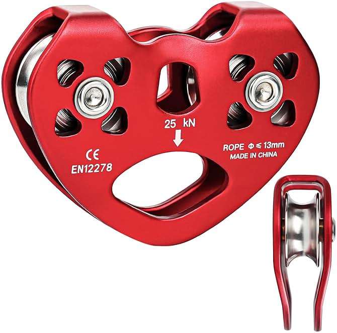 Zipline Pulley 25kn Aluminum Stainless Steel Roller Double Tandem Dual Trolley Ropes 8-13mm Climbing Pulley Cable Rope Heavy Duty for Rescue Hauling Backyard Zipline Rigging Rock Climbing Gear - Image 1