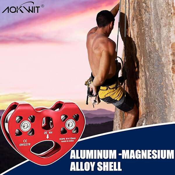 Zipline Pulley 25kn Aluminum Stainless Steel Roller Double Tandem Dual Trolley Ropes 8-13mm Climbing Pulley Cable Rope Heavy Duty for Rescue Hauling Backyard Zipline Rigging Rock Climbing Gear - Image 2