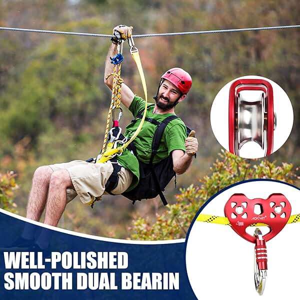 Zipline Pulley 25kn Aluminum Stainless Steel Roller Double Tandem Dual Trolley Ropes 8-13mm Climbing Pulley Cable Rope Heavy Duty for Rescue Hauling Backyard Zipline Rigging Rock Climbing Gear - Image 3