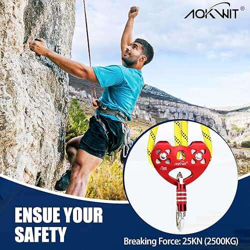 Zipline Pulley 25kn Aluminum Stainless Steel Roller Double Tandem Dual Trolley Ropes 8-13mm Climbing Pulley Cable Rope Heavy Duty for Rescue Hauling Backyard Zipline Rigging Rock Climbing Gear - Image 4