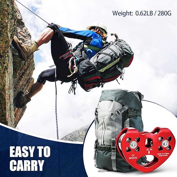 Zipline Pulley 25kn Aluminum Stainless Steel Roller Double Tandem Dual Trolley Ropes 8-13mm Climbing Pulley Cable Rope Heavy Duty for Rescue Hauling Backyard Zipline Rigging Rock Climbing Gear - Image 5