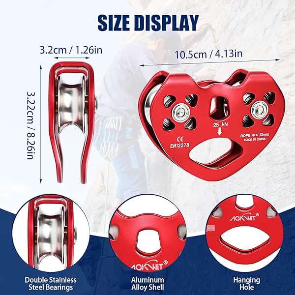 Zipline Pulley 25kn Aluminum Stainless Steel Roller Double Tandem Dual Trolley Ropes 8-13mm Climbing Pulley Cable Rope Heavy Duty for Rescue Hauling Backyard Zipline Rigging Rock Climbing Gear - Image 6