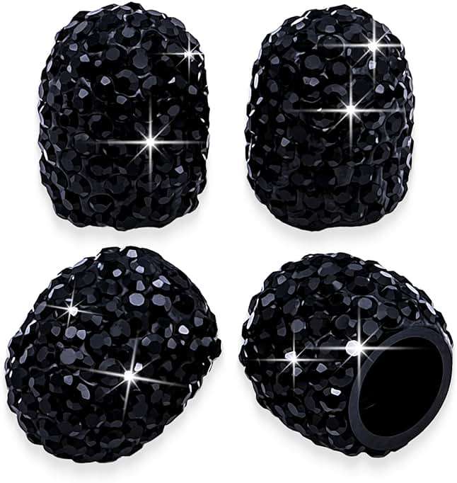 MEAJOO 4PCS Bling Crystal Diamond Tire Stem Valve Caps, Dustproof Car Wheel Tire Valve Caps Universal Tire Valve Stem Covers for Cars, SUV, Trucks, Bikes, Motorcycles, Bicycles (Black) - Image 1