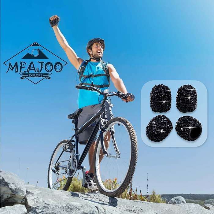 MEAJOO 4PCS Bling Crystal Diamond Tire Stem Valve Caps, Dustproof Car Wheel Tire Valve Caps Universal Tire Valve Stem Covers for Cars, SUV, Trucks, Bikes, Motorcycles, Bicycles (Black) - Image 4