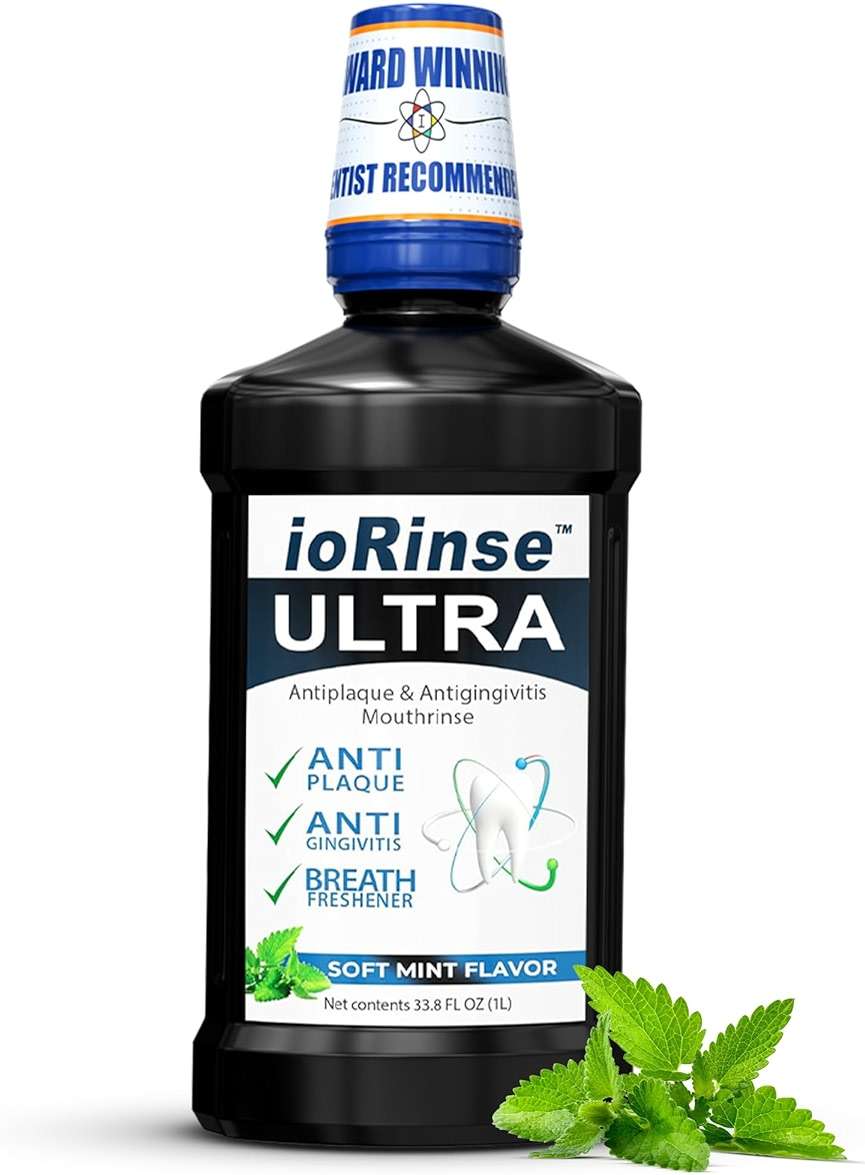 ioRinse Ultra Periodontal Rinse & Gum Mouthwash, Alcohol Free Mouth Rinse for Gum Disease, Fights Gingivitis, Plaque & Bad Breath, Bleeding Gums mouthwash with Molecular Iodine & Xylitol, 1L - Image 1