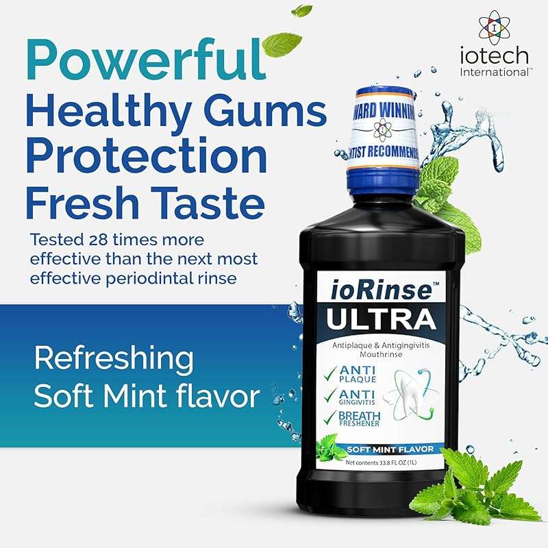 ioRinse Ultra Periodontal Rinse & Gum Mouthwash, Alcohol Free Mouth Rinse for Gum Disease, Fights Gingivitis, Plaque & Bad Breath, Bleeding Gums mouthwash with Molecular Iodine & Xylitol, 1L - Image 2