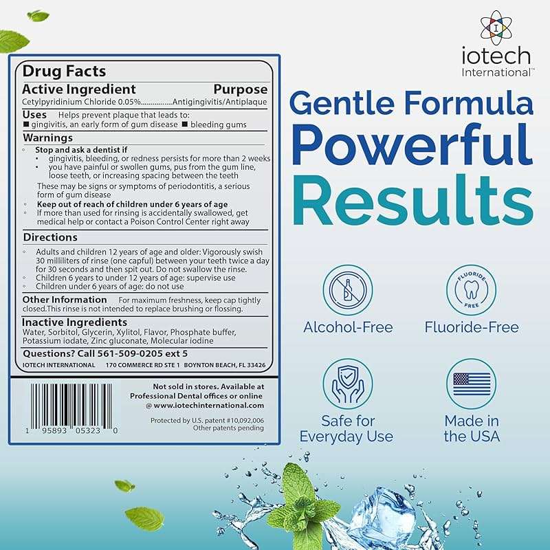 ioRinse Ultra Periodontal Rinse & Gum Mouthwash, Alcohol Free Mouth Rinse for Gum Disease, Fights Gingivitis, Plaque & Bad Breath, Bleeding Gums mouthwash with Molecular Iodine & Xylitol, 1L - Image 5