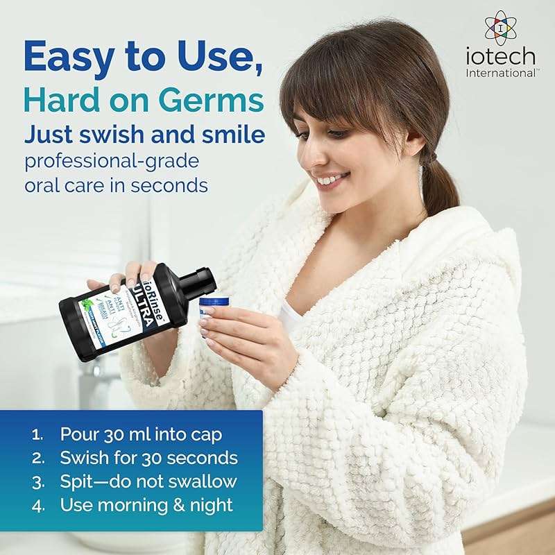 ioRinse Ultra Periodontal Rinse & Gum Mouthwash, Alcohol Free Mouth Rinse for Gum Disease, Fights Gingivitis, Plaque & Bad Breath, Bleeding Gums mouthwash with Molecular Iodine & Xylitol, 1L - Image 6