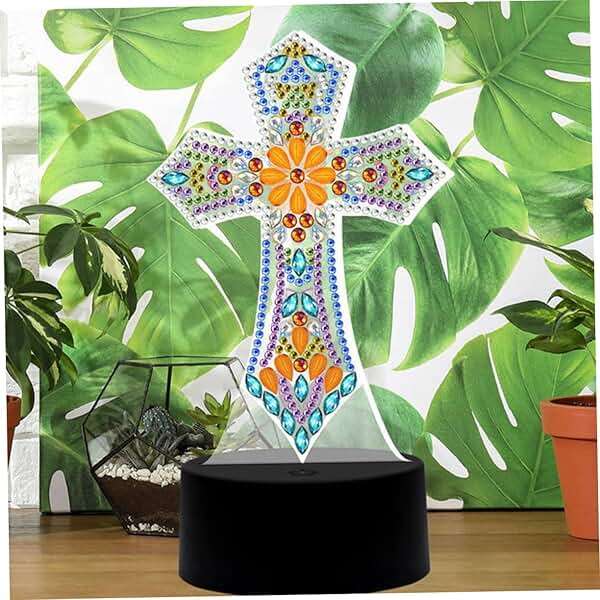 DOITOOL Cross Lamp Cross Light DIY Rhinestones Painting Crafts Religious Decorative Table Lamp Bedside Lamp Nursery Room Light Sleep Night Light Desk Shaped Drill Decorations - Image 3