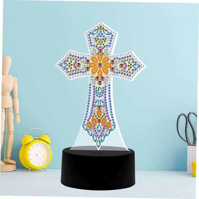 DOITOOL Cross Lamp Cross Light DIY Rhinestones Painting Crafts Religious Decorative Table Lamp Bedside Lamp Nursery Room Light Sleep Night Light Desk Shaped Drill Decorations - Image 5