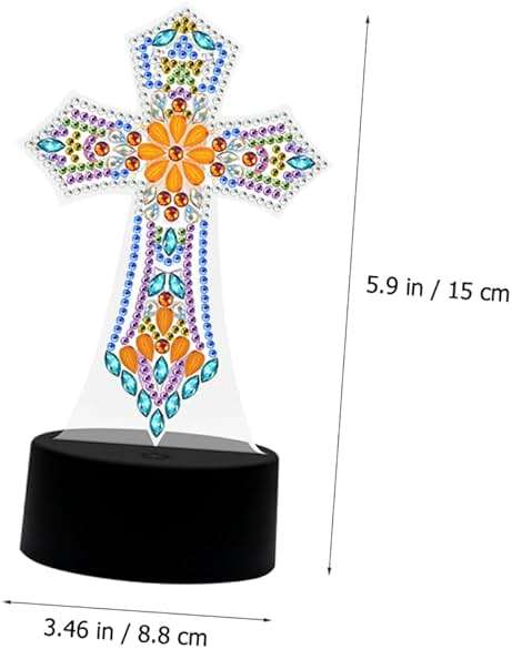 DOITOOL Cross Lamp Cross Light DIY Rhinestones Painting Crafts Religious Decorative Table Lamp Bedside Lamp Nursery Room Light Sleep Night Light Desk Shaped Drill Decorations - Image 8