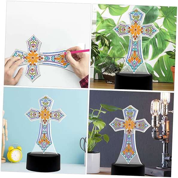 DOITOOL Cross Lamp Cross Light DIY Rhinestones Painting Crafts Religious Decorative Table Lamp Bedside Lamp Nursery Room Light Sleep Night Light Desk Shaped Drill Decorations - Image 9