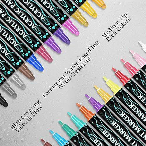 SMOOTHERPRO Acrylic Paint Markers, 24 Colors Dual Tip Acrylic Paint Pens for Wood, Canvas, Stone, Pumpkins, Rock Painting, Glass, Plastic, Ceramic, DIY Crafts Art Supplies - Image 5