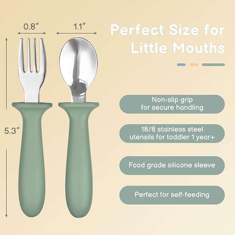 Eascrozn Toddler Utensils, 6 Pack kids Silverware Set with Silicone Handle, 18/8 Stainless Steel Children Safe Forks and Spoons, Dishwasher Safe - Image 2