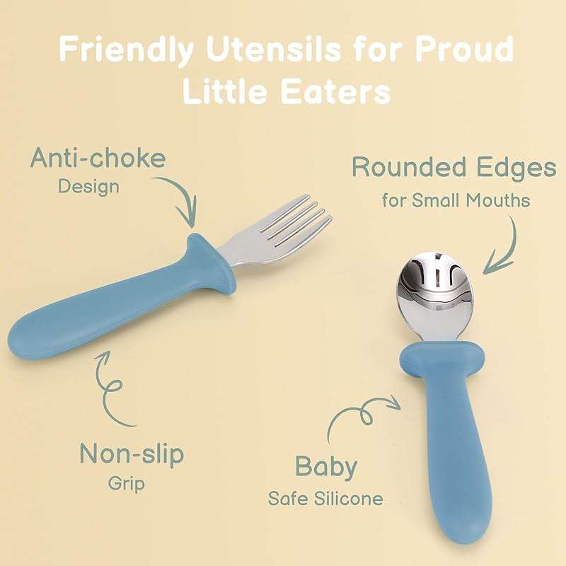 Eascrozn Toddler Utensils, 6 Pack kids Silverware Set with Silicone Handle, 18/8 Stainless Steel Children Safe Forks and Spoons, Dishwasher Safe - Image 4