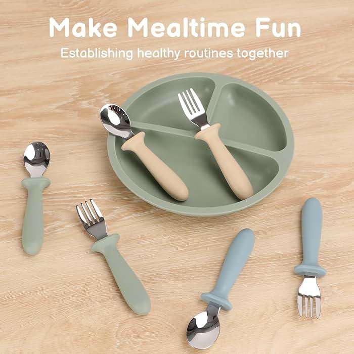 Eascrozn Toddler Utensils, 6 Pack kids Silverware Set with Silicone Handle, 18/8 Stainless Steel Children Safe Forks and Spoons, Dishwasher Safe - Image 6