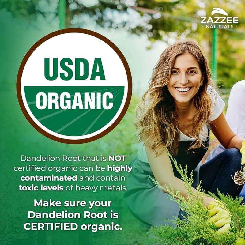 Zazzee USDA Organic Dandelion Root 10:1 Extract, 120 Capsules, 4 Month Supply, Liver & Detox Support, Taraxacum Officinale, Organic Herbal Supplement, All-Natural, Non-GMO, Made in the USA - Image 3