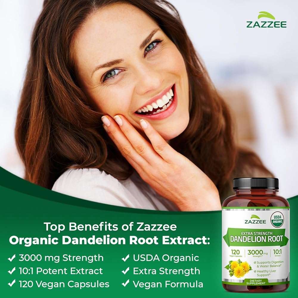 Zazzee USDA Organic Dandelion Root 10:1 Extract, 120 Capsules, 4 Month Supply, Liver & Detox Support, Taraxacum Officinale, Organic Herbal Supplement, All-Natural, Non-GMO, Made in the USA - Image 4