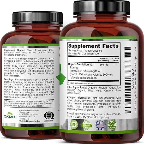 Zazzee USDA Organic Dandelion Root 10:1 Extract, 120 Capsules, 4 Month Supply, Liver & Detox Support, Taraxacum Officinale, Organic Herbal Supplement, All-Natural, Non-GMO, Made in the USA - Image 8