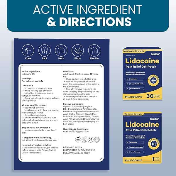 Sumifun 4% Lidocaine Pain Relief Patches 30 Count Maximum Strength Numbing Gel Patch for Back Knee Neck Joint Ache Muscle Soreness Topical Analgesic - Image 8