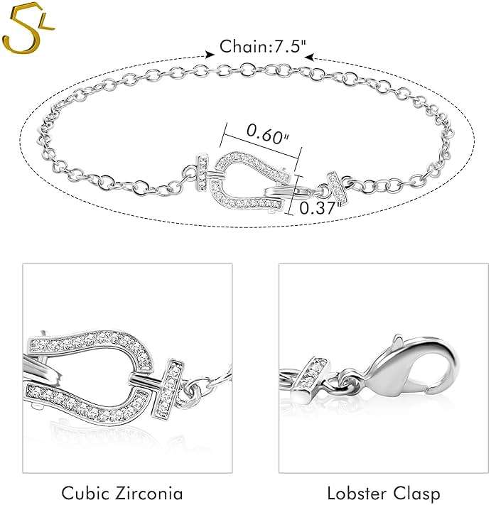 S.L JEWELERY S Horseshoe Bracelet for Women Copper with Cubic Zirconia,Horse Bracelet Jewelry for Mother Wife Sister Wedding Birthday,7.5" - Image 5