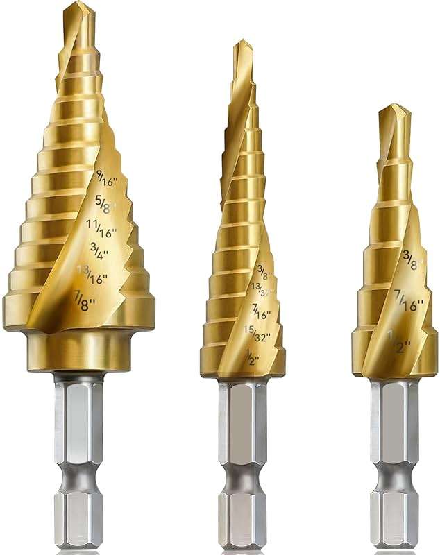AIMLENTOOL 3PC Step Drill Bit Set, 1/4" Hex Shank High-Speed Steel Spiral Grooved Step Drill Bit for Sheet Aluminium Metal Wood Hole Drilling, 31 Step Sizes Taper Drill bit Set for DIY Lovers - Image 1