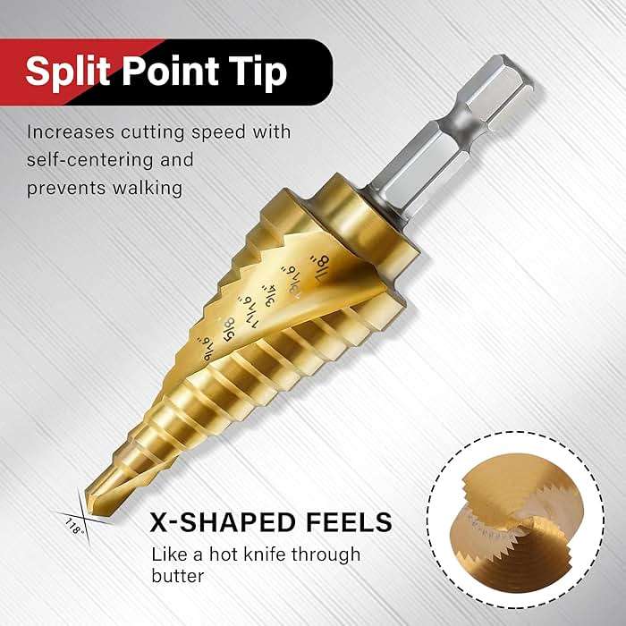AIMLENTOOL 3PC Step Drill Bit Set, 1/4" Hex Shank High-Speed Steel Spiral Grooved Step Drill Bit for Sheet Aluminium Metal Wood Hole Drilling, 31 Step Sizes Taper Drill bit Set for DIY Lovers - Image 3
