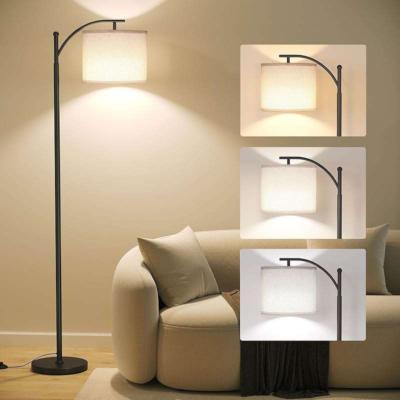 SUNMORY Arc Floor Lamp,Modern Floor Lamp with 3 Color Temperatures Bulb,Metal Standing Lamps with Adjustable Hanging Lampshade,Tall Floor Lamps for Living Room (Black) - Image 1