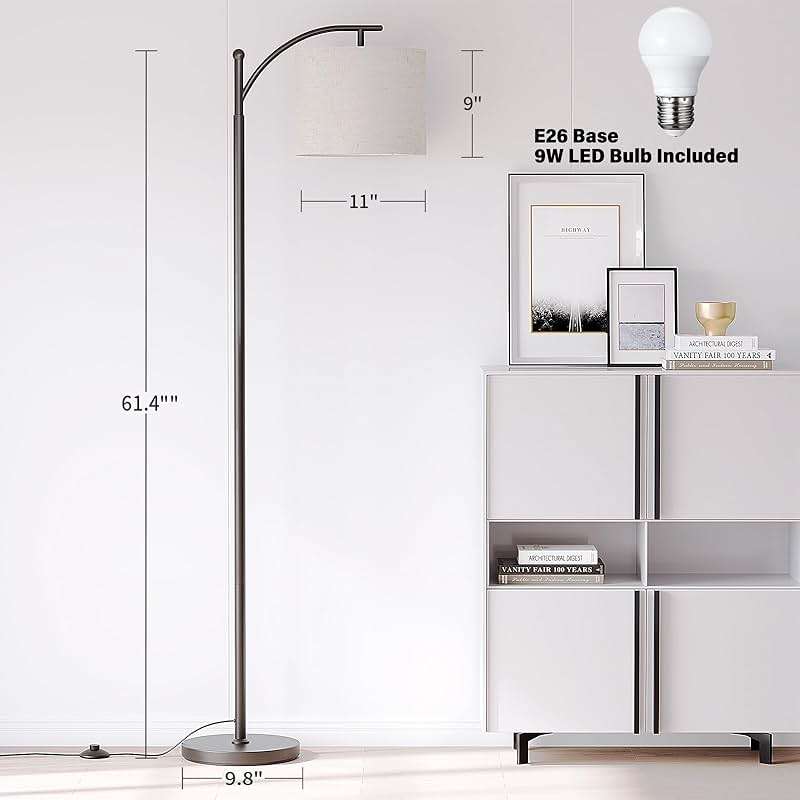 SUNMORY Arc Floor Lamp,Modern Floor Lamp with 3 Color Temperatures Bulb,Metal Standing Lamps with Adjustable Hanging Lampshade,Tall Floor Lamps for Living Room (Black) - Image 3