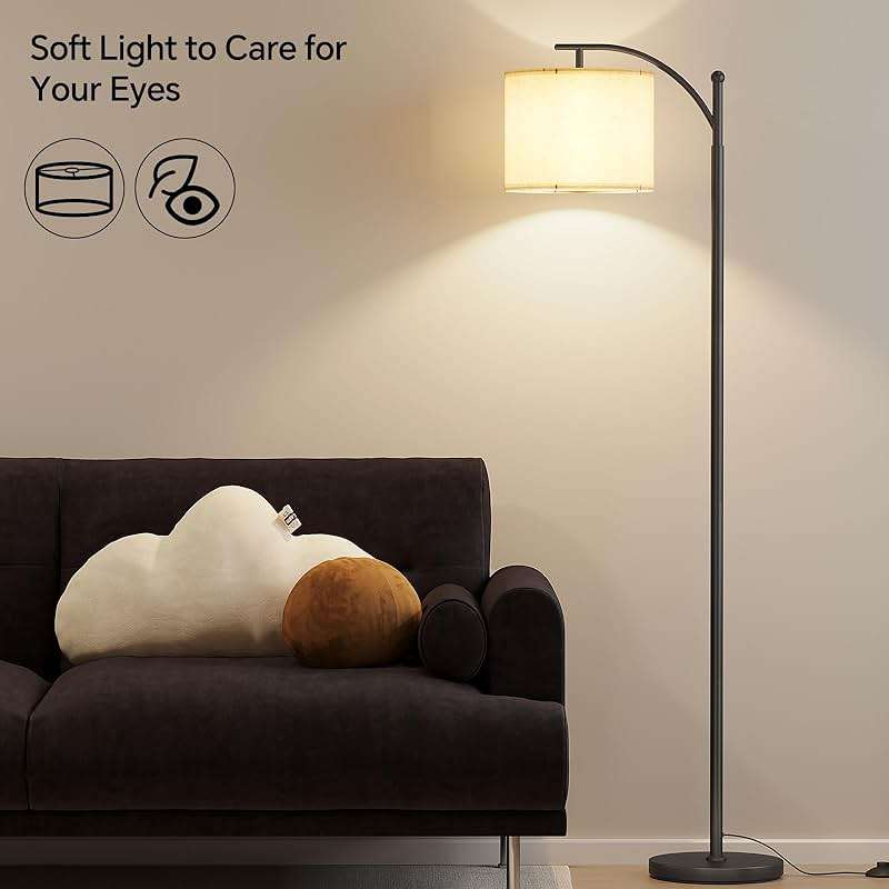 SUNMORY Arc Floor Lamp,Modern Floor Lamp with 3 Color Temperatures Bulb,Metal Standing Lamps with Adjustable Hanging Lampshade,Tall Floor Lamps for Living Room (Black) - Image 5