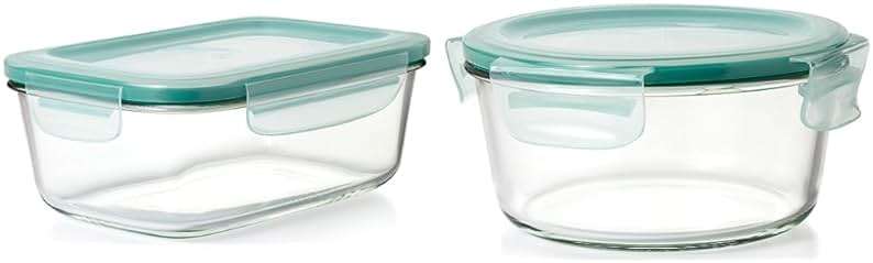 OXO Good Grips Smart Seal Glass Food Storage Containers - Rectangle (8 Cup) and Round (7 Cup) - Image 1