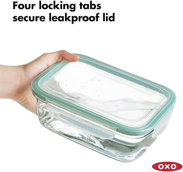 OXO Good Grips Smart Seal Glass Food Storage Containers - Rectangle (8 Cup) and Round (7 Cup) - Image 4
