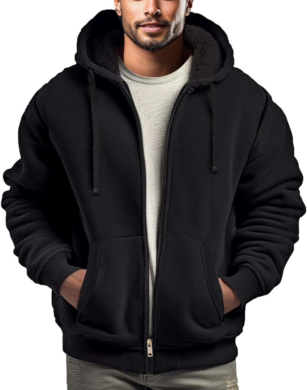 Genafy Hoodies for Men Full Zip Up Fashion Sweatshirt Thick Fleece Sherpa Lined Winter Jackets Warm Coats - Image 1