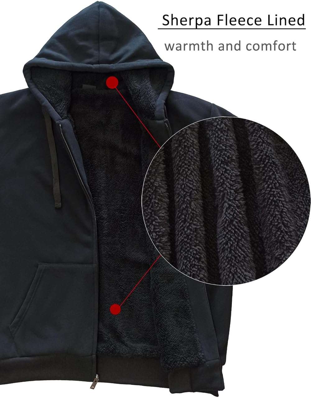 Genafy Hoodies for Men Full Zip Up Fashion Sweatshirt Thick Fleece Sherpa Lined Winter Jackets Warm Coats - Image 3