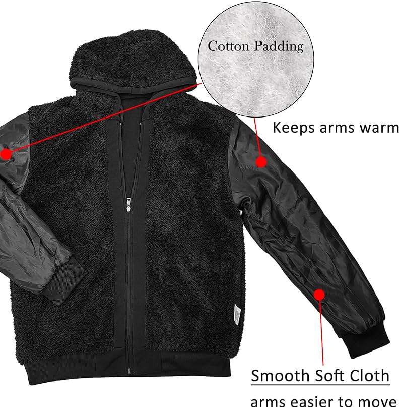 Genafy Hoodies for Men Full Zip Up Fashion Sweatshirt Thick Fleece Sherpa Lined Winter Jackets Warm Coats - Image 4