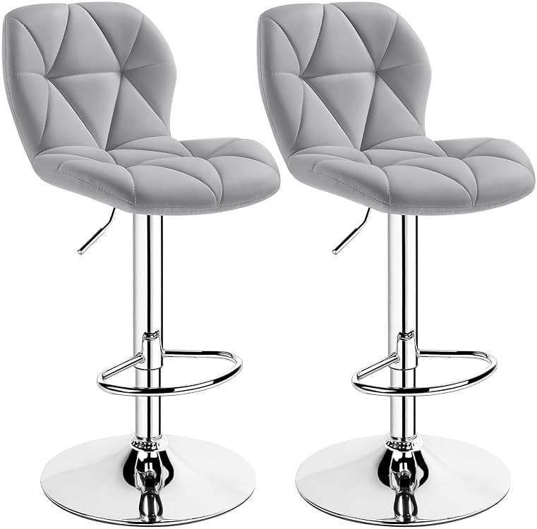 Yaheetech Bar Stools Set of 2, Modern Adjustable Kitchen Island Chairs with Back, 300 lbs Capacity PU Leather Swivel Counter Height Stools, Light Grey - Image 1