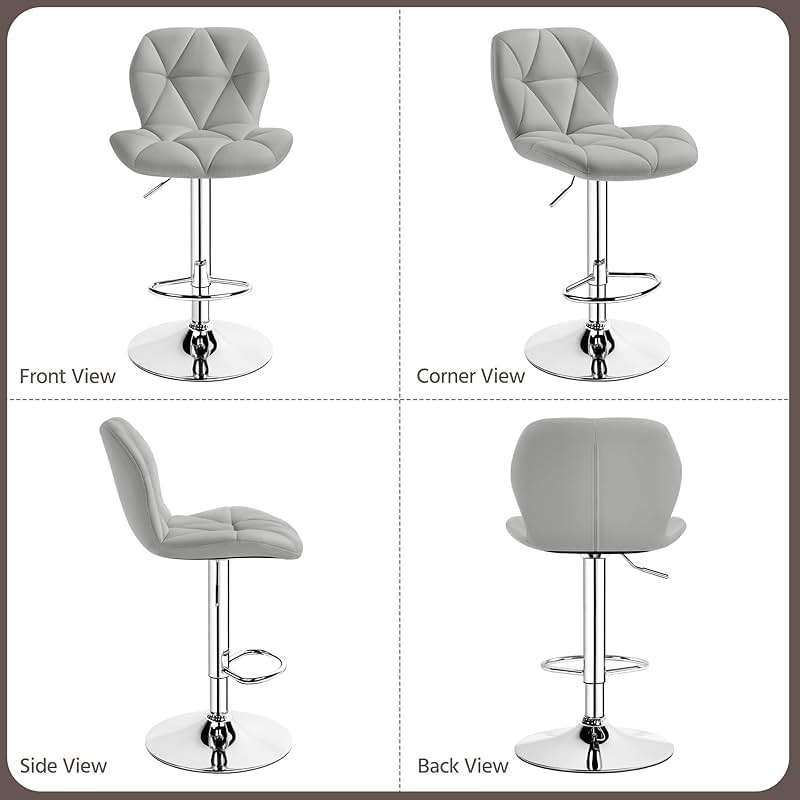 Yaheetech Bar Stools Set of 2, Modern Adjustable Kitchen Island Chairs with Back, 300 lbs Capacity PU Leather Swivel Counter Height Stools, Light Grey - Image 7