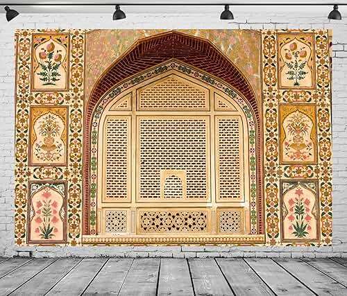 BELECO 7x5ft Fabric Indian Palace Backdrop India Jaipur Fort Religious Hindu Architecture Hinduism Background for Photograph Indian Themed Travel Party Decorations Baby Shower Photo Shooting Props - Image 2