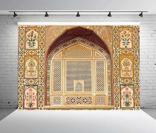 BELECO 7x5ft Fabric Indian Palace Backdrop India Jaipur Fort Religious Hindu Architecture Hinduism Background for Photograph Indian Themed Travel Party Decorations Baby Shower Photo Shooting Props - Image 4