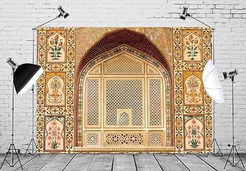 BELECO 7x5ft Fabric Indian Palace Backdrop India Jaipur Fort Religious Hindu Architecture Hinduism Background for Photograph Indian Themed Travel Party Decorations Baby Shower Photo Shooting Props - Image 5