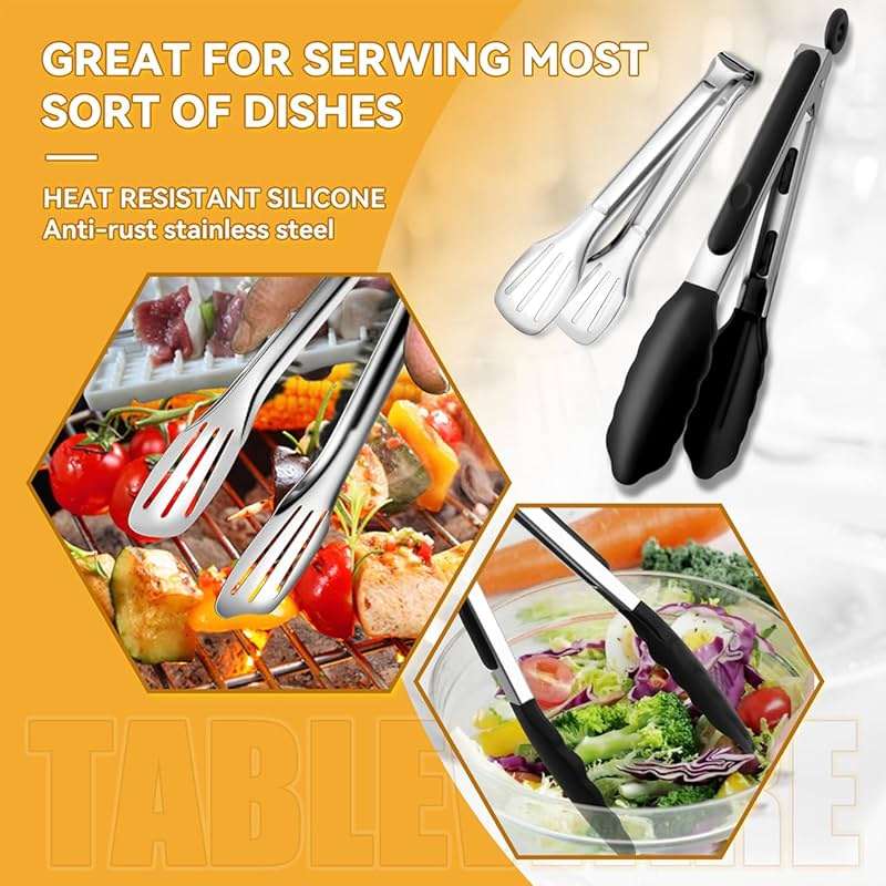 Serving Utensils Set for Partie, Silver Stainless Steel Metal Serveware Large Serving Spoons, Slotted Spoons, Forks, Tongs, Soup and Skimmer Spoon, Cake Server for Buffet, Catering, Entertaining 15pcs - Image 5
