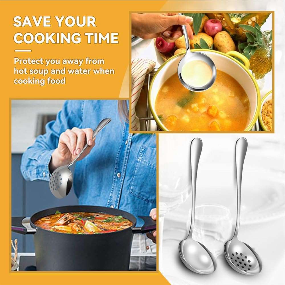 Serving Utensils Set for Partie, Silver Stainless Steel Metal Serveware Large Serving Spoons, Slotted Spoons, Forks, Tongs, Soup and Skimmer Spoon, Cake Server for Buffet, Catering, Entertaining 15pcs - Image 6