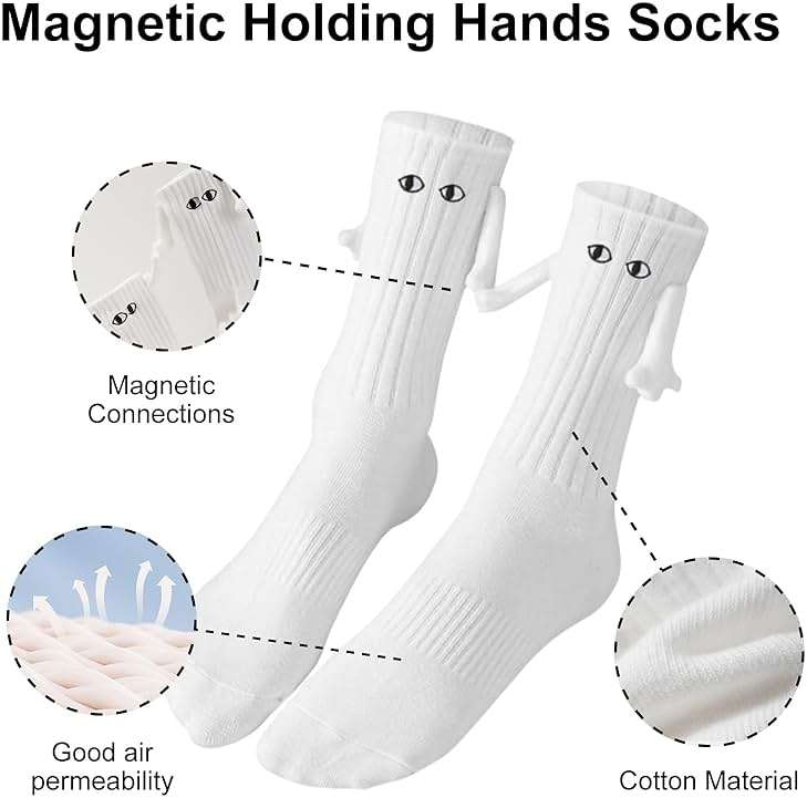Yawlsow 2 Pair Holding Hands Socks, Funny Magnetic Suction 3D Doll Couple Socks，Unisex Couple Socks - Image 2